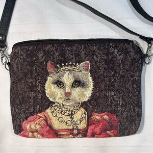 Cat purse regal kitty fabric tapestry from Belgium cross body clutch evening bag